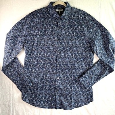 Camisa de vestir Express azul floral abotonada nueva con etiquetas para hombre extra ajustada XL Foto 1 de 4