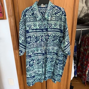Vintage Budweiser Hawaiian Shirt Blue XXL / 2XL 100% Cotton Retro Short Sleeve - Picture 1 of 4