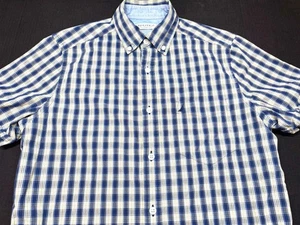 Nautica Mens Button Front Short Sleeve Cotton Plaid Logo Shirt X Small XS - Picture 1 of 4