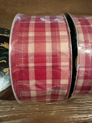 Members Mark Premium Wired Ribbon  2.5 Inch 50 Yards Holiday Red & Beige Buffalo - Image 1 of 4