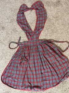 Vintage Christmas Plaid Small Apron Thin Old Fabric Over Neck Cross Over Type - Picture 1 of 10