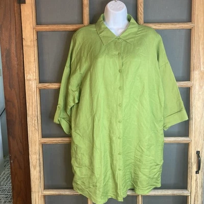Camisa túnica vintage East 5th para mujer de lino verde de gran tamaño con botones talla XL Foto 1 de 4