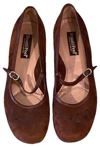 BeautiFeel Plum Suede Leather Embroidered Mary Jane Flats Women’s 40 9 Med - Picture 1 of 6