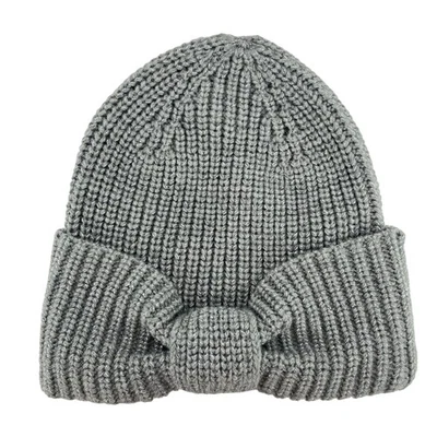 Kate Spade New York Hat Beanie Womens Gray Metallic Bow Ribbed Knit Winter Warm - Image 1 of 4