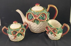 Fitz and Floyd "Holiday Leaves" Teapot, Sugar Bowl And Creamer Set, Mint Cond. - Picture 1 of 16