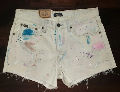 NWT Polo Ralph Lauren Women's The Crosby Relaxed Distressed Painted Denim Shorts - Image 1 of 2