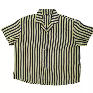 Vintage 90s GBS Oversize Navy & Green Stripe Button Up Collared Shirt Size 3XL - Picture 1 of 5