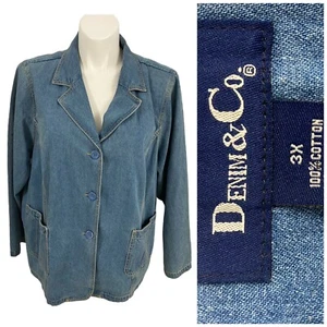 Blazer Denim & Co Mujer 3x Azul Chaqueta Trabajo Oficina Básico Festival Rancho América - Imagen 1 de 20