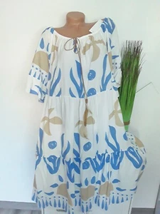 Damen Sommer Kleid Hängerchen NEU 44 46 48 BOHO Stufenkleid Maxi blau Beige - Bild 1 von 3