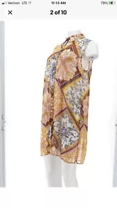 Susan Graver Printed Sheer Chiffon Button Vest 2 Piece Set Gold Lilac 8 A353359 - Picture 1 of 5