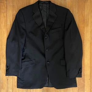 Vintage Mens Tuxedo Blazer Mens Size 40 1990s Black Satin Trim Sport Coat Jacket - Picture 1 of 7