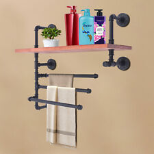 Industrial Pipe Shelves Towel Rack Wall Mounted with 3 Towel Bars Bathroom Decor