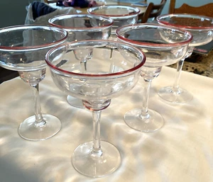 Margarita Glasses Clear Acrylic Plastic with Red Rim Lot of 6 - Picture 1 of 4