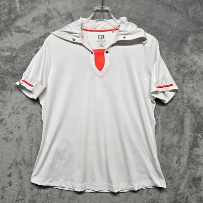 Polo Cutter & Buck Top feminino grande branco laranja colarinho de pressão CB DryTec - Imagem 1 de 4