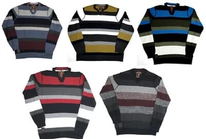 Men's Henley Collar Pullover Striped Sweater 5713467/68 - Picture 1 of 6