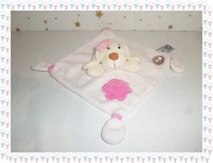 ⑱ - Doudou Semi Plat Carré Chien Crème Rose Fleur Dodo D'Amour MGM - Foto 1 di 3