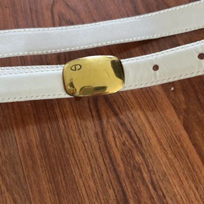 Vintage 80's Christian Dior white thin leather belt gold buckle size M - Image 1 of 4