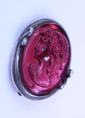Hermoso Pin Camafeo Turmalina Rosa Plata de Ley 1.2"- 13234 Foto 1 de 4