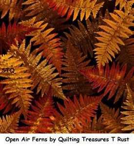 Open Air Ferns Tonal BTY cotton Quilt fabric by Quilting Treasures T Rust - Picture 1 of 1