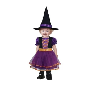 COSTUME STREGHETTA HALLOWEEN CARNEVALE BAMBINA VESTITO STREGA NEONATA ABITO - Foto 1 di 2