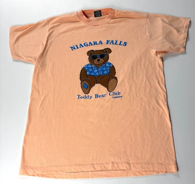 Vintage Teddy Bear Club Niagra Falls Canada T Shirt Pink Sz L Single Stitch - Image 1 of 4