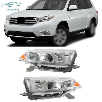 For 2011-2013 Toyota Highlander Headlights LH+RH Headlamp Halogen Chrome Housing - Image 1 of 4