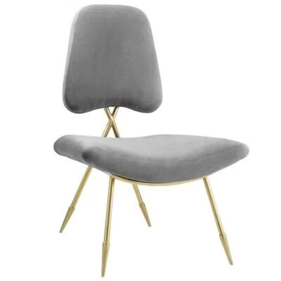 Modway Ponder Performance Velvet Lounge Chair in Gray and Gold - Image 1 of 4