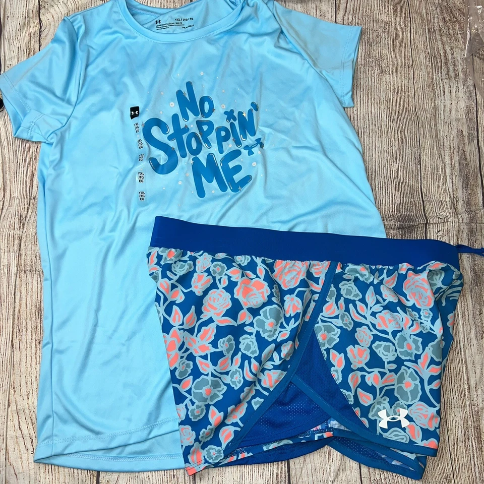 Under Armour Juvenil XL (18/20) NiñasNo Stoppin Me Azul Melocotón Conjunto NUEVO Foto 1 de 1