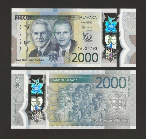 JAMAICA $2000 Dollars 2022, P-100a, New Polymer, AA-Prefix, Pack Fresh UNC Grade Cover