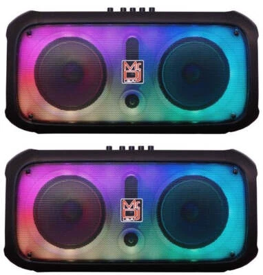 2 MR DJ FIRE-FLAME 6.5" X 2 Rechargeable Portable Bluetooth Karaoke Speaker with - Image 1 of 4