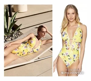 NWT $156 Sz L Nanette Lepore Lemon Monaco Bouquet Goddess One Piece Swimsuit - Picture 1 of 4