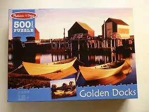 Jigsaw Puzzle 500 Pieces Melissa Doug Golden Docks 26x19 Boats Canoes Lake - Picture 1 of 2