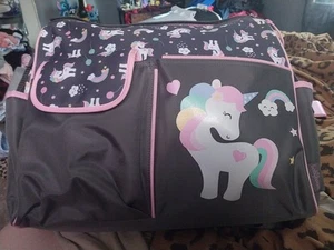 NEW!Baby Boom Unicorn Diaper Bag, Gray w/Pink, Changing Pad, 6 Pockets, 15x13x5” - Picture 1 of 4