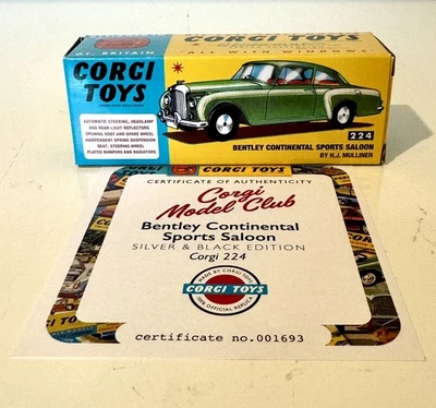 Corgi Model Club Reissue 224 Bentley Continental Sports Saloon Silver Black New - Image 1 of 4