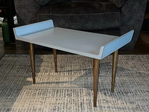 MCM Blue Formica Top Wood Coffee Side Table Metal Legs Side Wings - Picture 1 of 24