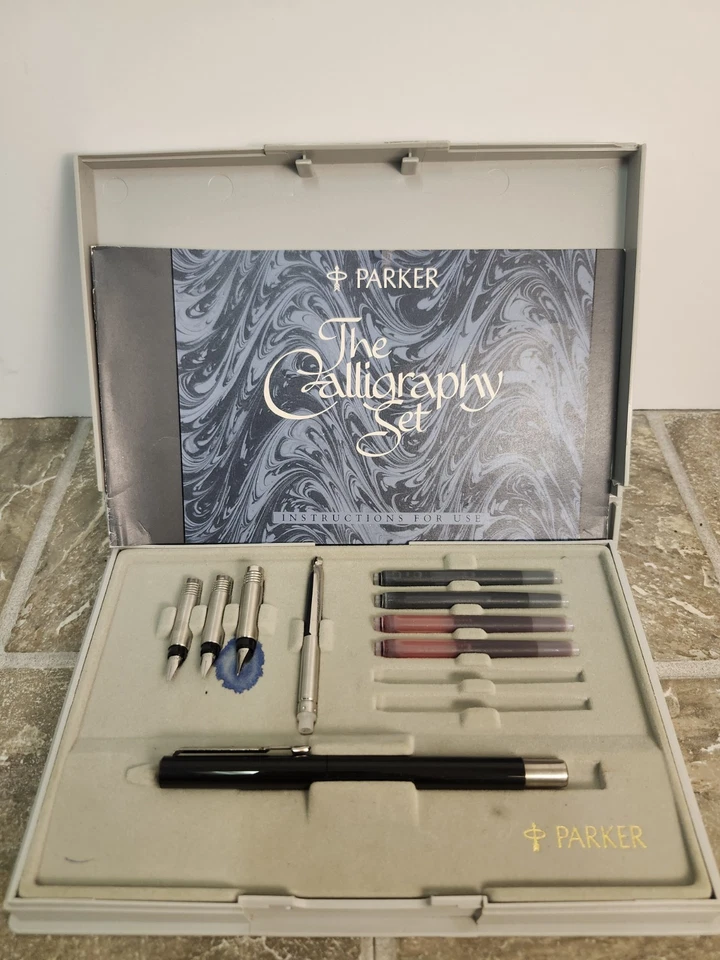Vintage Parker Calligraphy Set Fountain Pen Tips Manual Original Box - Image 1 of 4