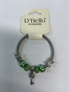 NWT Fashion Elastic Bracelet, Green Beads, Key Charm, Silver tone - Picture 1 of 4
