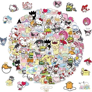 100pcs Sanrio Cartoon Stickers for Kids, Kawaii Hello Kitty Melody Kuromi Gif... - Picture 1 of 8