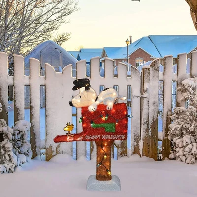 36" Pre-iluminado Snoopy en Buzón Rojo Oropel Escultura 3D Navidad Patio Decoración Foto 1 de 4