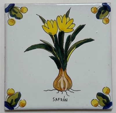 Safran Ceramic Tile saffron 5-15/16" Square hand painted - Image 1 of 2