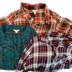 Lote 3 Tops Para Mujer A Cuadros Manga Larga Terra y Cielo Verde, Borgoña y Negro 14W - Imagen 1 de 12