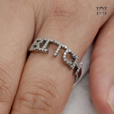 Natural Pave Diamond Ring 925 Sterling Silver Initial Alphabet Letter Ring - Image 1 of 4