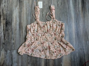 Canotta donna Peplum rosa a filo floreale taglia large nuova con etichette BoHo CottageCore NUOVA - Foto 1 di 8