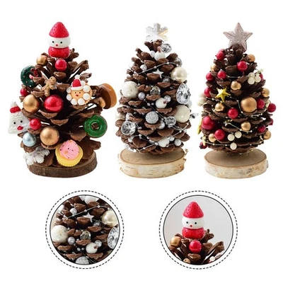 Handmade Wood Mini Christmas Tree with Natural Pinecone for Festive Decoration - Image 1 of 4