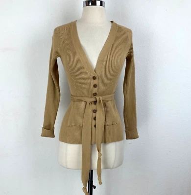 Cardigã suéter feminino vintage médio bronzeado malha com nervuras botão frontal preppy Y2K - Imagem 1 de 4