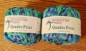 2 Stück Trendsetter Garn Quadro Print glänzend Neuheit Band blau grün #1514 - Bild 1 von 2