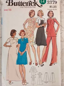Pantalón túnica BUTTERICK 3379 DE COLECCIÓN AÑOS 70 bloque de color abertura general 16 SIN CORTAR coser - Imagen 1 de 10