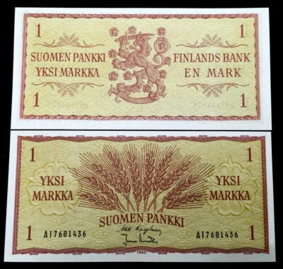Billete Finlandia 1 Markka 1963 papel moneda mundial UNC moneda billete Foto 1 de 3