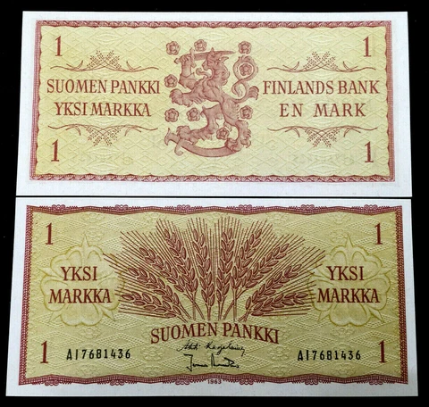Finland 1 Markka 1963 Banknote World Paper Money UNC Currency Bill Note Cover