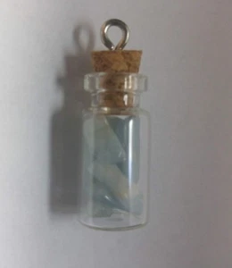 Tiny Fairy Glass Bottle Charm With Sterling Silver Hoop Raw Aquamarine Gemstone - Picture 1 of 9